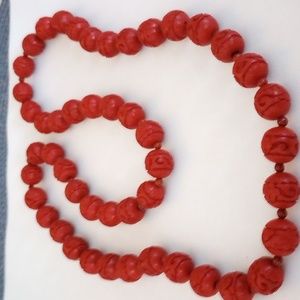 Chinese-carved:Cinnabar Necklace